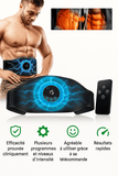 Ceinture electrostimulation avec telecommande et ecran digital, affichant effets sur les muscles abdominaux et fonctions multiples