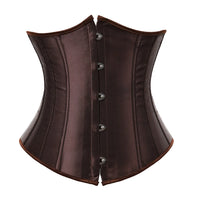 Corset Serre Taille Efficace en satin marron avec armatures, conçu pour sculpter la silhouette et affiner la taille.