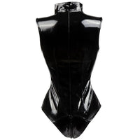Combinaison Latex Lingerie noire brillante sculptant la silhouette avec un design audacieux et sexy.