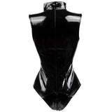 Combinaison Latex Lingerie noire brillante sculptant la silhouette avec un design audacieux et sexy.