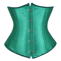 Corset Serre Taille Efficace vert en satin avec laçage et crochet pour sculpter la silhouette confortablement.