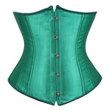 Corset Serre Taille Efficace vert en satin avec laçage et crochet pour sculpter la silhouette confortablement.