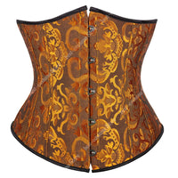 Corset Serre Taille Efficace en tissu brodé marron et or pour sculpter et affiner la silhouette avec confort et maintien.