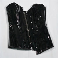 Corset Long Latex noir brillant sculptant la taille, alliant élégance et confort pour sublimer la silhouette féminine.