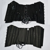 Corset Long Latex noir brillant avec laçage central, conçu pour sculpter la taille et offrir confort et maintien optimal.