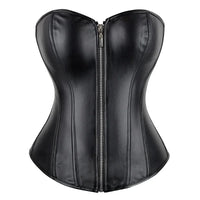 Corset Latex Bustier noir en cuir synthétique avec fermeture éclair, design élégant et confortable pour sublimer la silhouette.