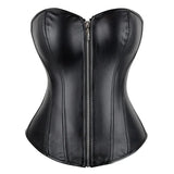 Corset Latex Bustier noir en cuir synthétique avec fermeture éclair, design élégant et confortable pour sublimer la silhouette.