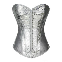 Bustier Argent en cuir synthetique argente avec motif texture metallique et details reflechissants elegant et ajuste