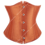 Corset Serre Taille Efficace en satin orange sculptant la silhouette avec fermeture à crochets frontale.
