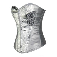 Bustier Argent en cuir synthetique argente avec motif texture metallique et design elegant ajuste