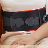 Ceinture chauffante massante dos noire avec bordure rouge, dispositif de massage integre et attaches ajustables