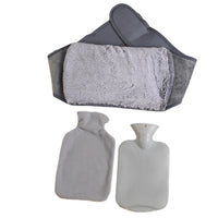 Bouillotte Tour de Taille grise avec ceinture ajustable, deux modeles de bouillotte en caoutchouc gris avec housse douce