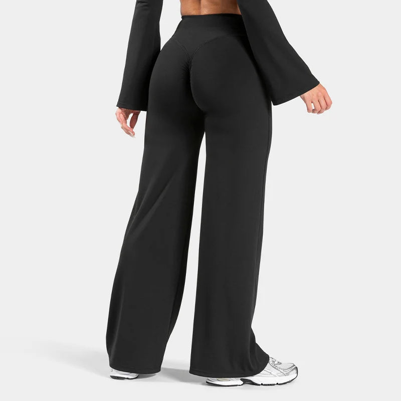 Pantalon large femme taille haute push up blanc – Noir