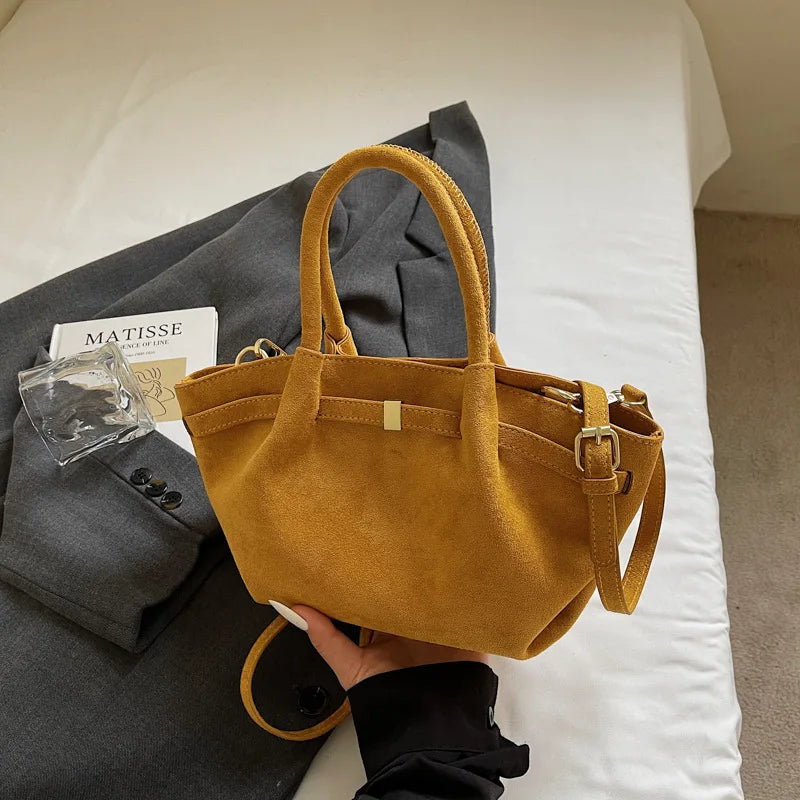 Sac à main velours effet suède rouge foncé grande capacité – Jaune