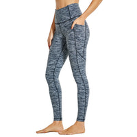 Legging gainant taille haute fitness gris rayé