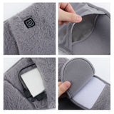 Bouillotte ceinture regles grise en velours avec fonction chauffante, details du materiel doux et compartiment batterie integre