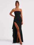 Robe Bustier Noire Longue de Soirée Fendue