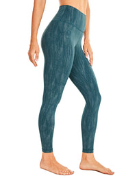 Legging gainant taille haute fitness bleu vert avec motif
