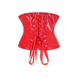Corset en Latex rouge brillant à laçage arrière pour affiner la silhouette avec maintien et élégance.