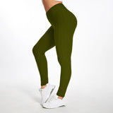 Legging Anti Cellulite XXL vert olive porté, textile texturé sculptant et confort optimal pour silhouette affinée.