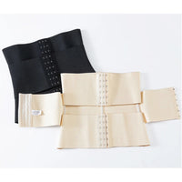 Ceinture Abdominale Minceur noire et beige avec crochets ajustables, presentee a plat sur fond blanc