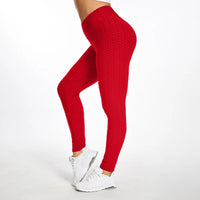 Legging Anti Cellulite XXL rouge porté, matière texturée, confort et effet amincissant pour silhouette sculptée.