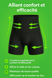 Boxer Gaine Sport Homme noir avec fleches vertes montrant zones de compression sur fond vert, design ergonomique haute performance