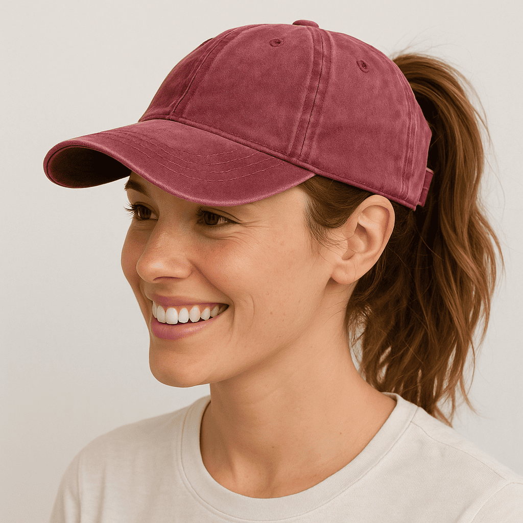 Casquette Femme Avec Ouverture Pour Queue De Cheval - Visière 7,5 Cm, Réglable 54-60 Cm - 100% Coton Léger Et Respirant - 7