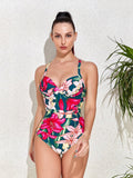 Maillot de Bain Une Pièce Grande Taille vert avec des fleurs