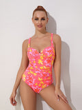 Maillot de Bain Une Pièce Grande Taille rose avec des fleurs