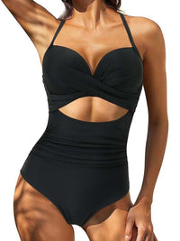 Maillot de Bain Une Pièce Grande Taille noir avec ouverture abdomen