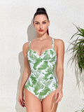 Maillot de Bain Une Pièce Grande Taille vert fleurie