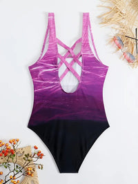 Maillot de Bain Une Pièce Piscine violet et noir vue de dos