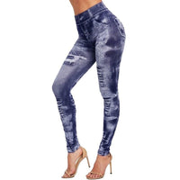 Jegging gainant bleu style déchiré