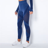 Legging compression anti cellulite femme bleu 3/4 avant