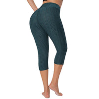 Legging court anti cellulite femme vert foncé vue 3/4 arrière