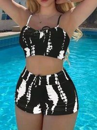Maillot de Bain Gainant deux Pièces Taille Haute noir et blanc