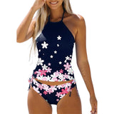 Tankini de Bain Gainant Bleu nuit avec motif en fleur