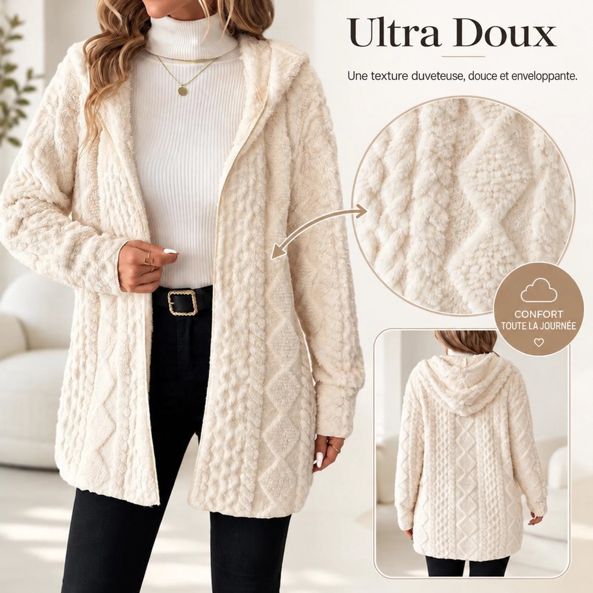Cardigan Long Femme Velours Doublé Automne Hiver