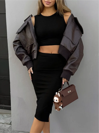 Ensemble deux pièces crop top sans manches côtelé et jupe midi 10