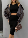 Ensemble deux pièces crop top sans manches côtelé et jupe midi 10