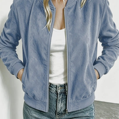 Veste baseball femme imitation suède col montant zip 8