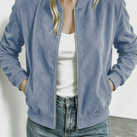 Veste baseball femme imitation suède col montant zip 8