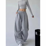 Pantalon Jogging Large Femme Taille Haute Gris