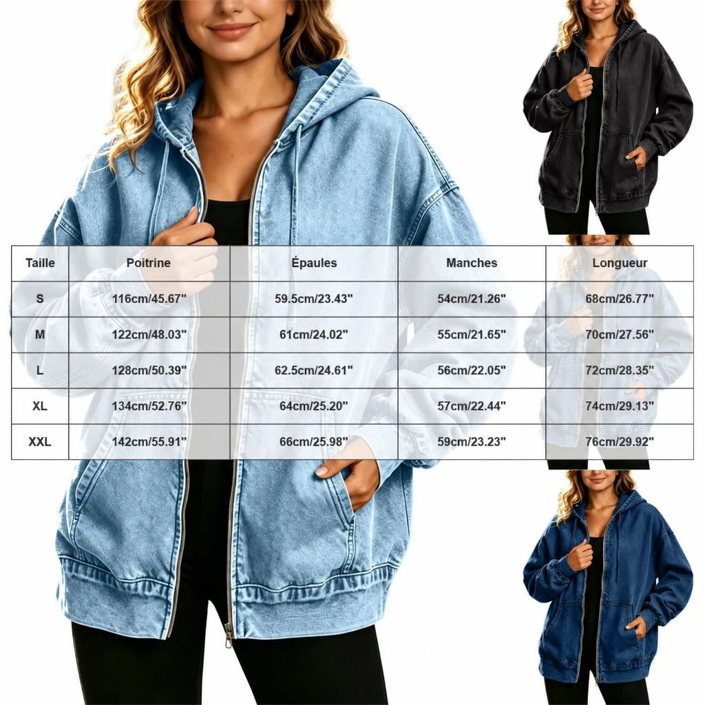 Veste Denim Oversize à Capuche