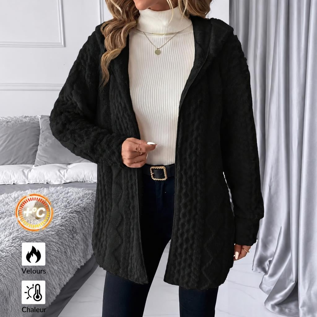 Cardigan Long Femme Velours Doublé Automne Hiver