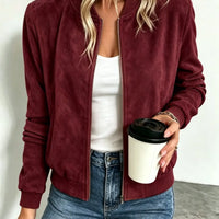 Veste baseball femme imitation suède col montant zip 3