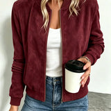 Veste baseball femme imitation suède col montant zip 3