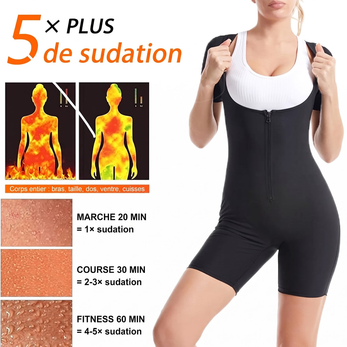 Combishort de Sudation Zippé Manches Courtes