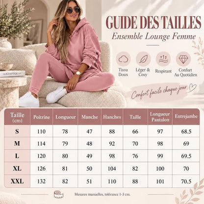 Ensemble Lounge Femme Sweatshirt à Capuche et Legging Côtelé